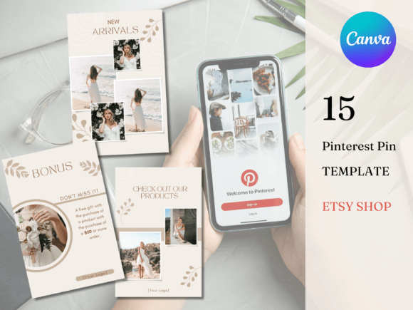 Download Boho Etsy Shop Pinterest Pin Templates - Pinterest Collection